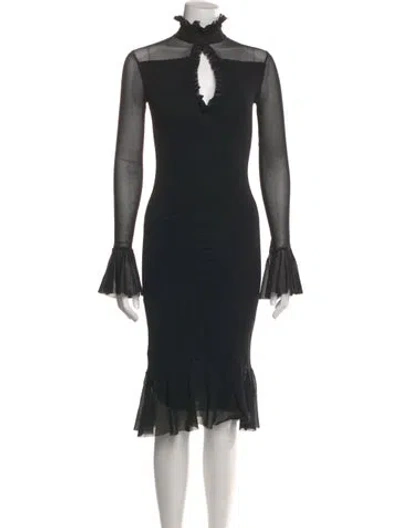 Pre-owned Fuzzi Mock Neck Midi Length Dress In Black