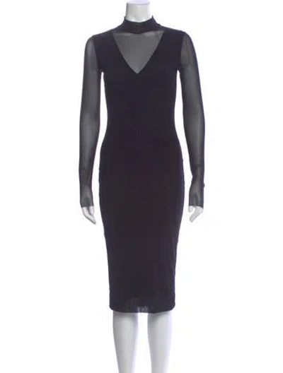 Pre-owned Fuzzi Mock Neck Midi Length Dress In Black