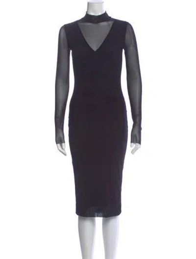 Pre-owned Fuzzi Mock Neck Midi Length Dress In Black