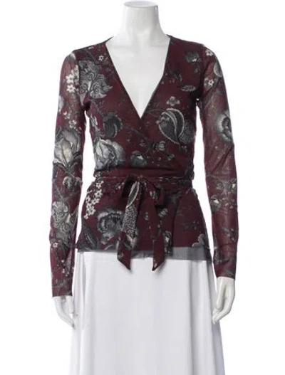 Pre-owned Fuzzi Nylon Floral Print Top In Burgundy