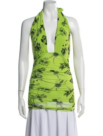 Pre-owned Fuzzi Nylon Floral Print Top In Green