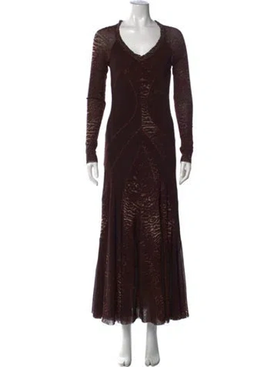 Pre-owned Fuzzi Patterned Long Dress In Brown