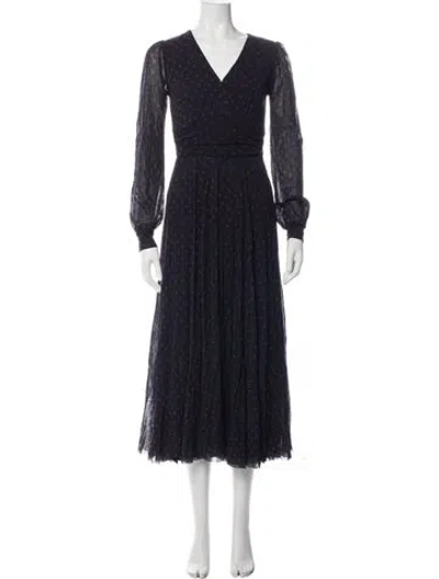 Pre-owned Fuzzi Polka Dot Print Midi Length Dress In Black