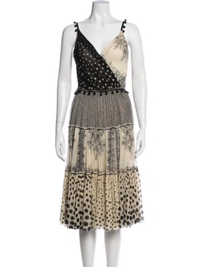 Pre-owned Fuzzi Polka Dot Print Midi Length Dress In Black/neutrals