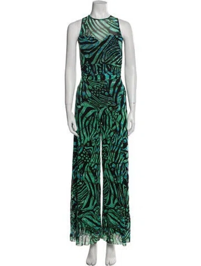 Pre-owned Fuzzi Printed Crew Neck Jumpsuit In Green