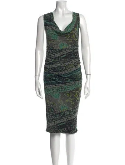 Pre-owned Fuzzi Printed Knee-length Dress In Blue