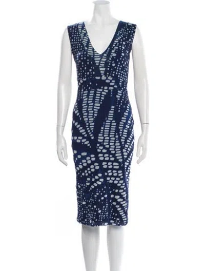 Pre-owned Fuzzi Printed Knee-length Dress In Blue