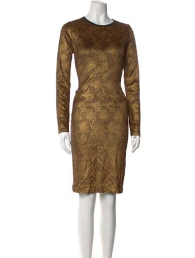 Pre-owned Fuzzi Printed Knee-length Dress In Gold