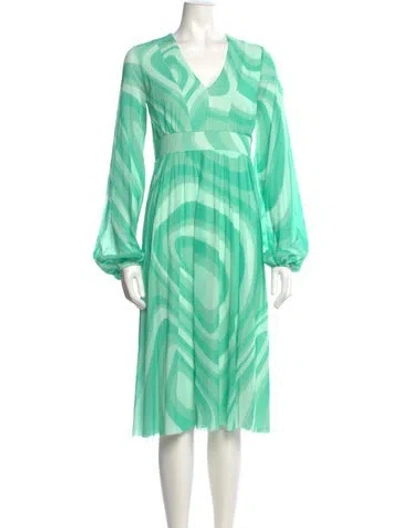 Pre-owned Fuzzi Printed Knee-length Dress In Green