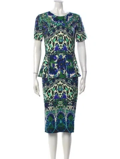 Pre-owned Fuzzi Printed Knee-length Dress In Green