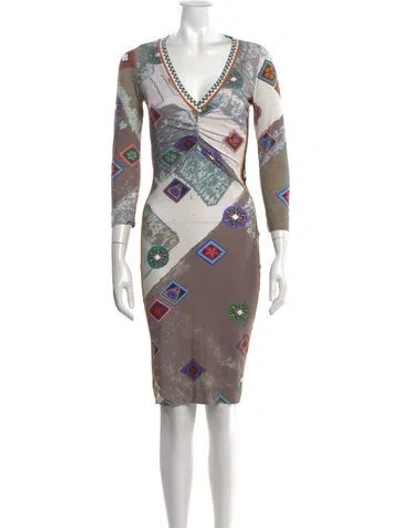 Pre-owned Fuzzi Printed Knee-length Dress In Grey