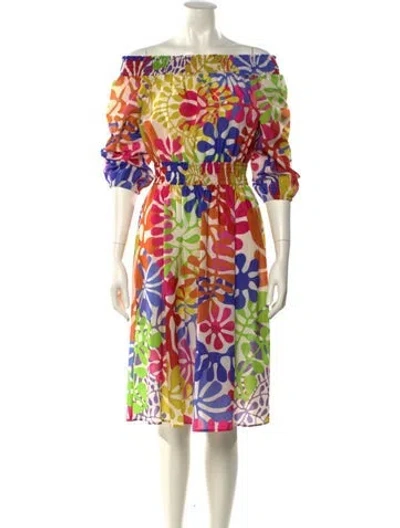 Pre-owned Fuzzi Printed Knee-length Dress In Yellow