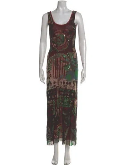 Pre-owned Fuzzi Printed Long Dress In Black
