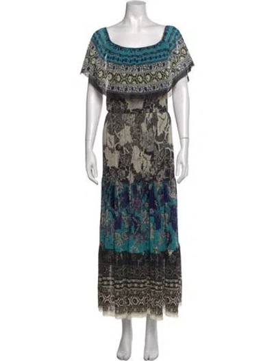Pre-owned Fuzzi Printed Long Dress In Black/blue/neutrals