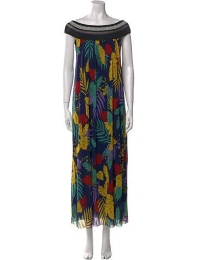 Pre-owned Fuzzi Printed Long Dress In Blue