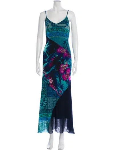 Pre-owned Fuzzi Printed Long Dress In Blue