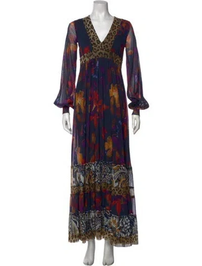 Pre-owned Fuzzi Printed Long Dress In Blue