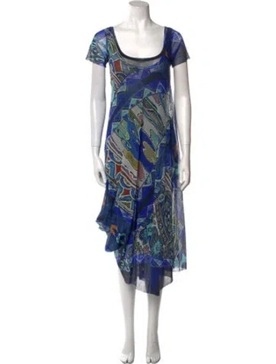 Pre-owned Fuzzi Printed Long Dress In Blue