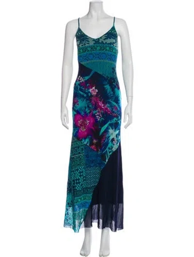 Pre-owned Fuzzi Printed Long Dress In Blue
