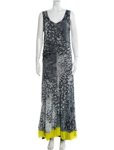 Pre-owned Fuzzi Printed Long Dress In Blue