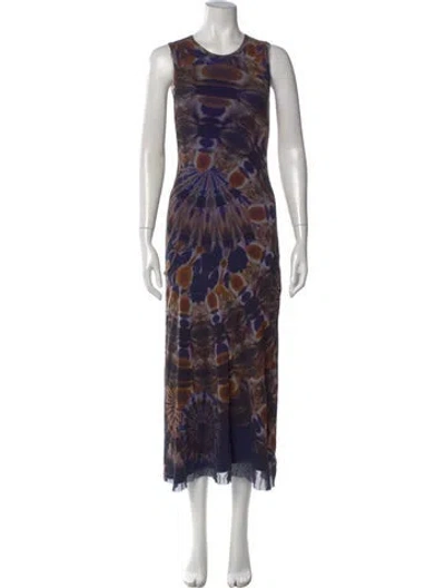 Pre-owned Fuzzi Printed Long Dress In Blue