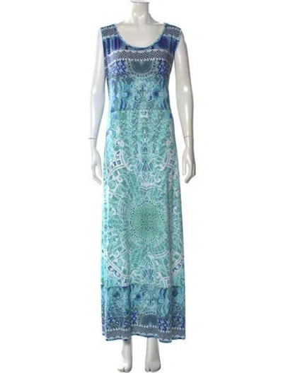 Pre-owned Fuzzi Printed Long Dress In Blue