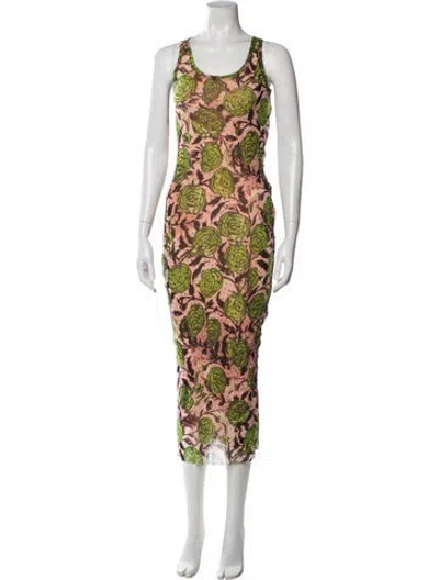Pre-owned Fuzzi Printed Long Dress In Pink