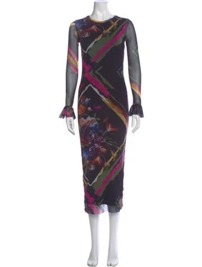 Pre-owned Fuzzi Printed Long Dress In Purple