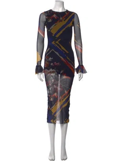 Pre-owned Fuzzi Printed Long Dress W/ Tags In Blue