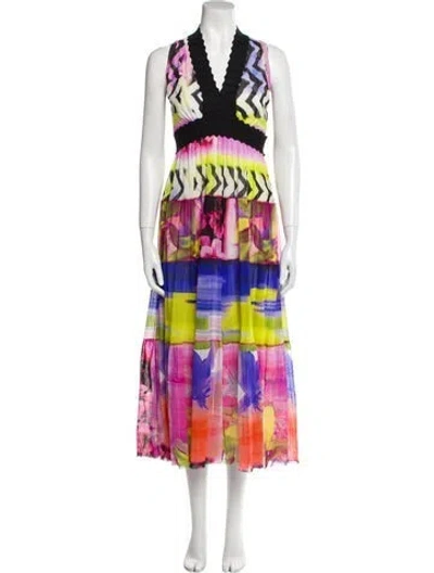 Pre-owned Fuzzi Printed Long Dress In Yellow