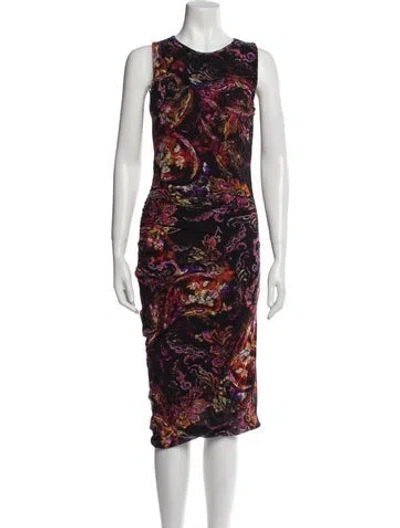 Pre-owned Fuzzi Printed Midi Length Dress In Black