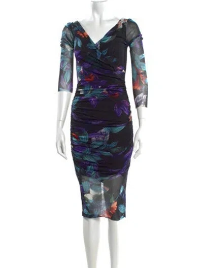 Pre-owned Fuzzi Printed Midi Length Dress In Blue