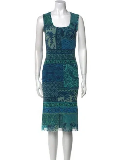 Pre-owned Fuzzi Printed Midi Length Dress In Blue