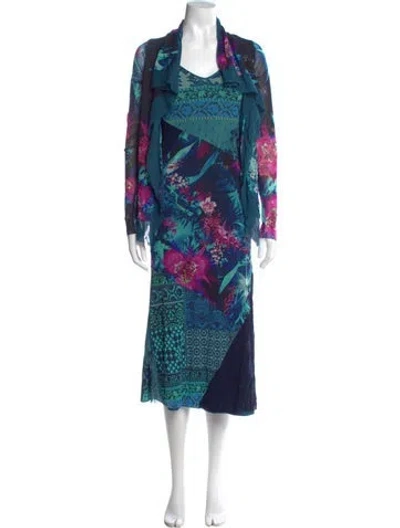 Pre-owned Fuzzi Printed Midi Length Dress In Blue