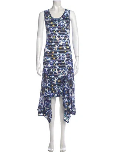 Pre-owned Fuzzi Printed Midi Length Dress In Blue