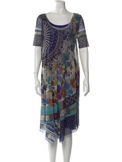 Pre-owned Fuzzi Printed Midi Length Dress In Blue
