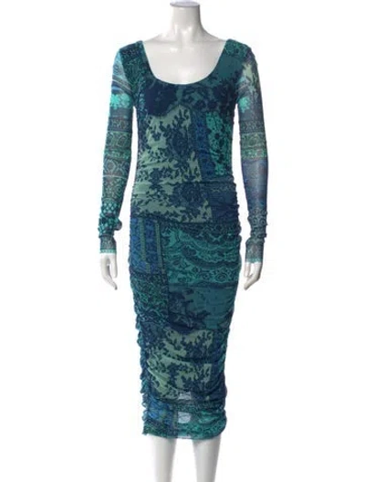 Pre-owned Fuzzi Printed Midi Length Dress In Blue