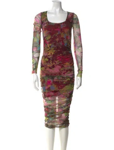 Pre-owned Fuzzi Printed Midi Length Dress In Burgundy