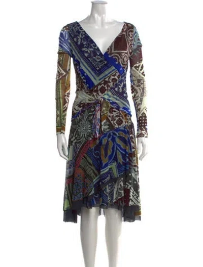 Pre-owned Fuzzi Printed Midi Length Dress In Gray