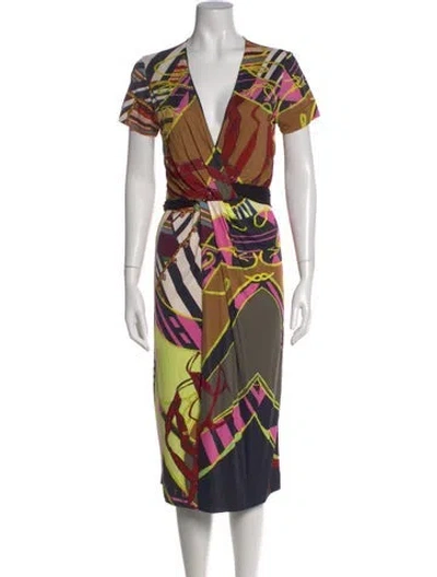 Pre-owned Fuzzi Printed Midi Length Dress In Green