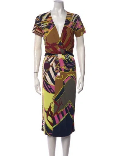 Pre-owned Fuzzi Printed Midi Length Dress In Green