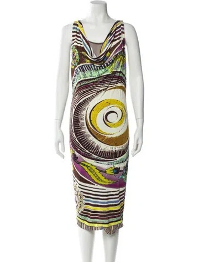 Pre-owned Fuzzi Printed Midi Length Dress In Multi