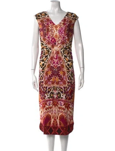 Pre-owned Fuzzi Printed Midi Length Dress In Orange