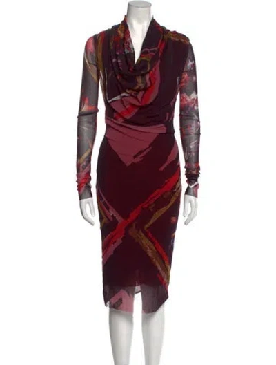 Pre-owned Fuzzi Printed Midi Length Dress In Purple