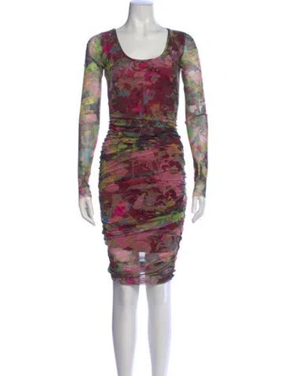 Pre-owned Fuzzi Printed Midi Length Dress In Purple