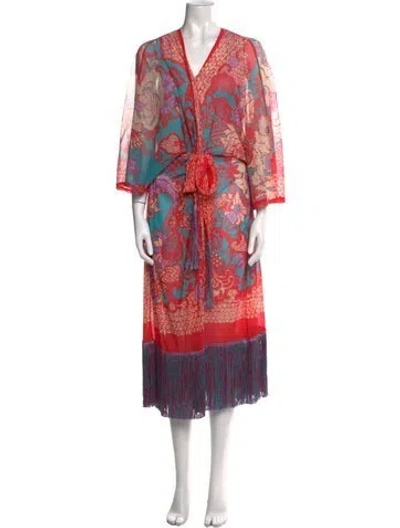 Pre-owned Fuzzi Printed Midi Length Dress W/ Tags In Red