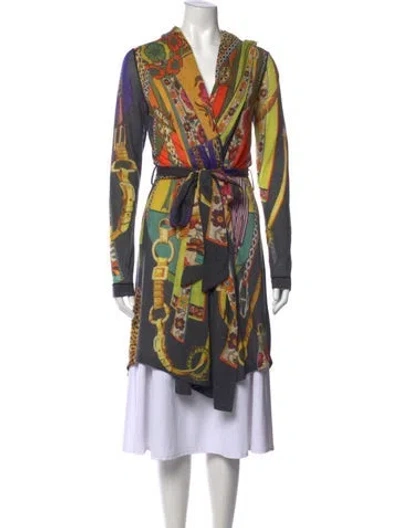 Pre-owned Fuzzi Printed V-neck Sweater In Yellow