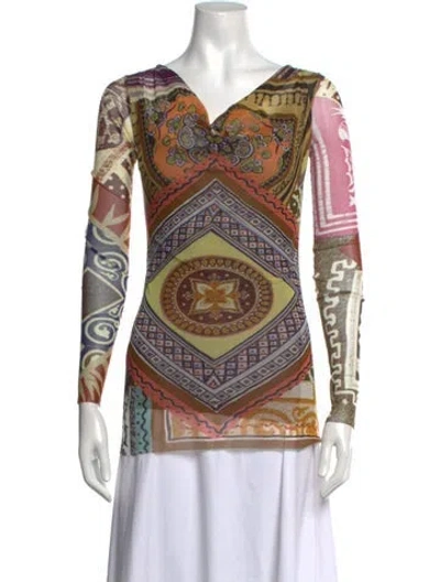 Pre-owned Fuzzi Printed V-neck Top In Neutrals