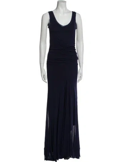 Pre-owned Fuzzi Scoop Neck Long Dress In Blue