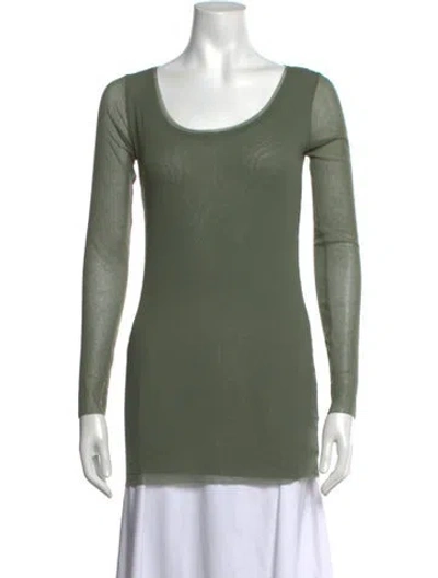 Pre-owned Fuzzi Scoop Neck Long Sleeve Top W/ Tags In Green